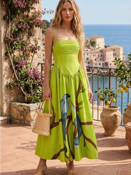 FARM Rio Dresses & Skirts - NWT FARM RIO Green Birds Smocked Maxi Dress